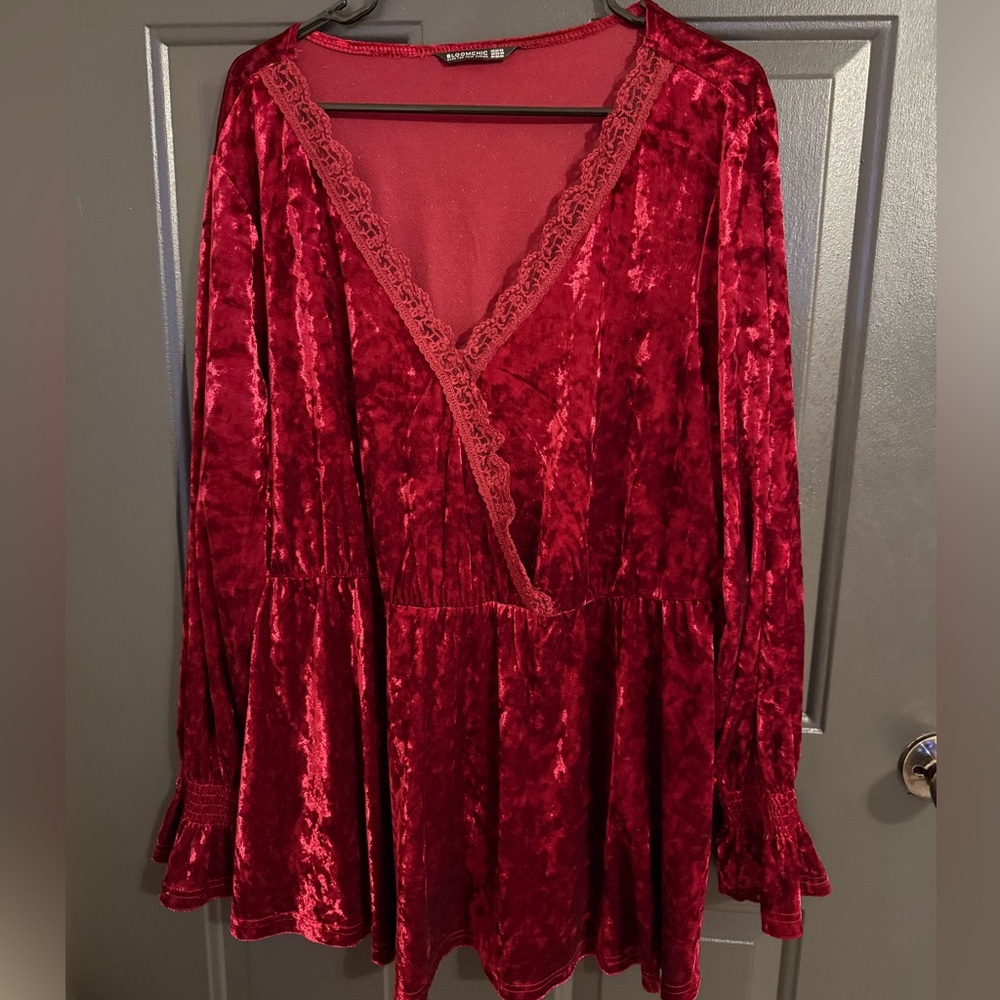 Bloomchic Red Velvet long Sleeve Blouse: US 22-24